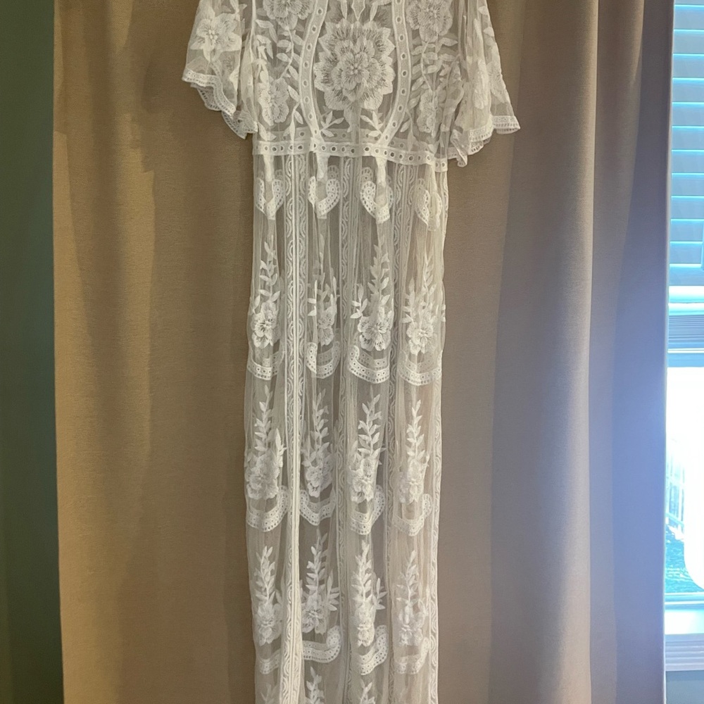 Elegant White Lace Maxi Dress,L - Picture 4 of 4